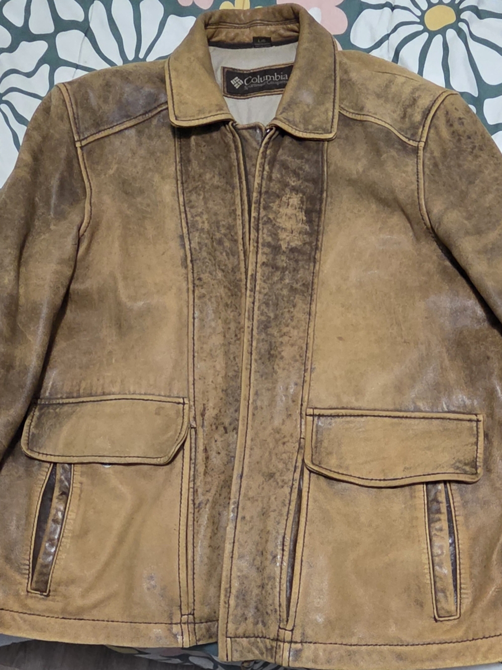 Vintage Columbia Leather Jacket Mens Large Brown Distressed Gorpcore Barn Coat